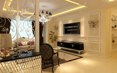 沈陽保利香檳國際簡歐風格三居室裝修效果圖_125平米12萬裝修設計案例